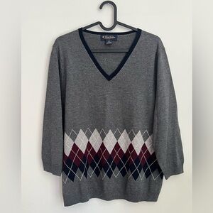 Brooks Brothers Gray V-Neck Argyle Sweater Cotton/Silk blend size XL